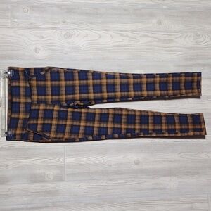 High Rise Plaid Stretch Pants